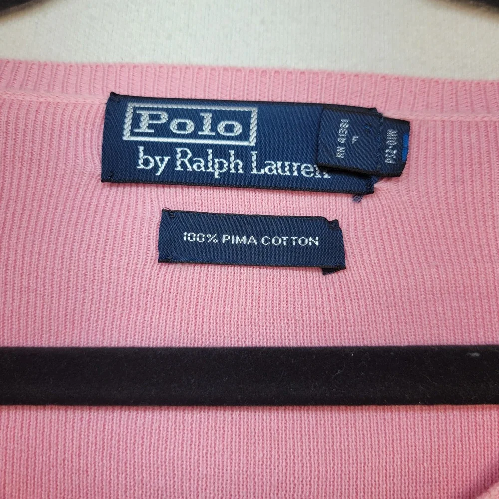 Polo Ralph Lauren V-Neck Sweater Mens Large Pink Pima Cotton Preppy Logo